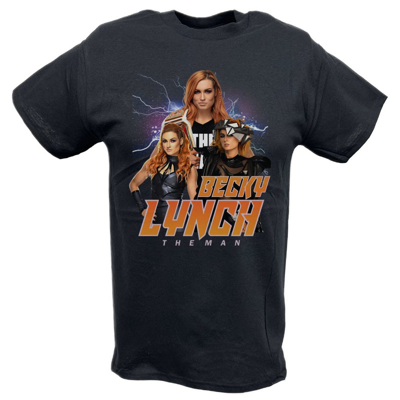 Load image into Gallery viewer, Becky Lynch Three Pose Black T-shirt by EWS | Extreme Wrestling Shirts
