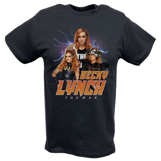 Becky Lynch Three Pose Black T-shirt by EWS | Extreme Wrestling Shirts