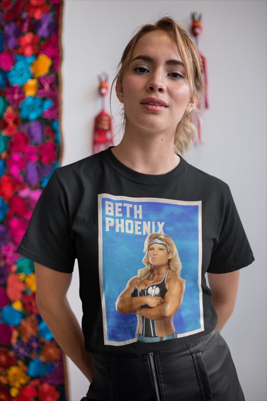 Load image into Gallery viewer, Beth Phoenix Profile Pose Black T-shirt by EWS | Extreme Wrestling Shirts
