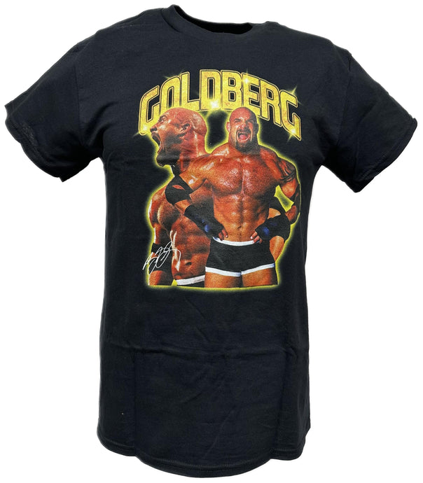 Bill Goldberg Double Pose Signature Mens Black T-shirt by WWE | Extreme Wrestling Shirts