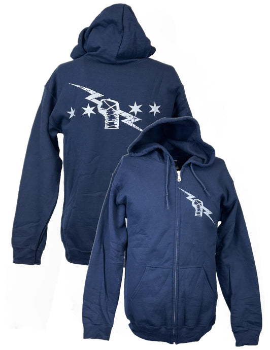 Blue CM Punk Uprising Lightning Bolt Zipper Hoody by EWS | Extreme Wrestling Shirts