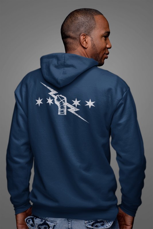 Load image into Gallery viewer, Blue CM Punk Uprising Lightning Bolt Zipper Hoody by EWS | Extreme Wrestling Shirts
