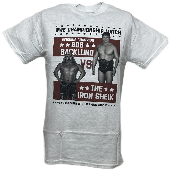 Bob Backlund vs Iron Sheik WWE Championship Mens White T-shirt Sports Mem, Cards & Fan Shop > Fan Apparel & Souvenirs > Wrestling by WWE | Extreme Wrestling Shirts