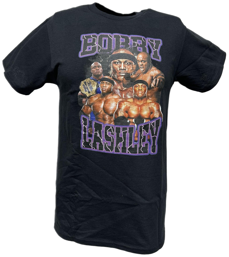 Load image into Gallery viewer, Bobby Lashley Purple Name Five Pose Mens Black T-shirt by WWE | Extreme Wrestling Shirts
