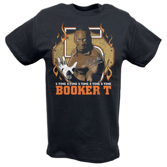 Booker T Signature 5 Time Black T-shirt by EWS | Extreme Wrestling Shirts