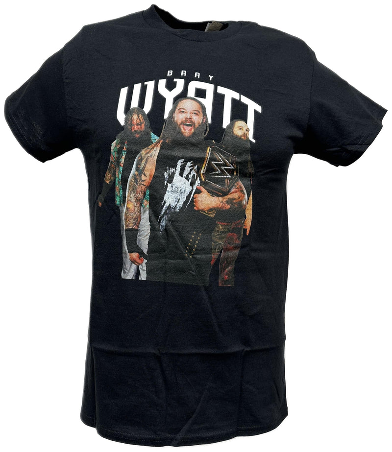 Load image into Gallery viewer, Bray Wyatt Championship Belt Three Pose Mens Black T-shirt by WWE | Extreme Wrestling Shirts
