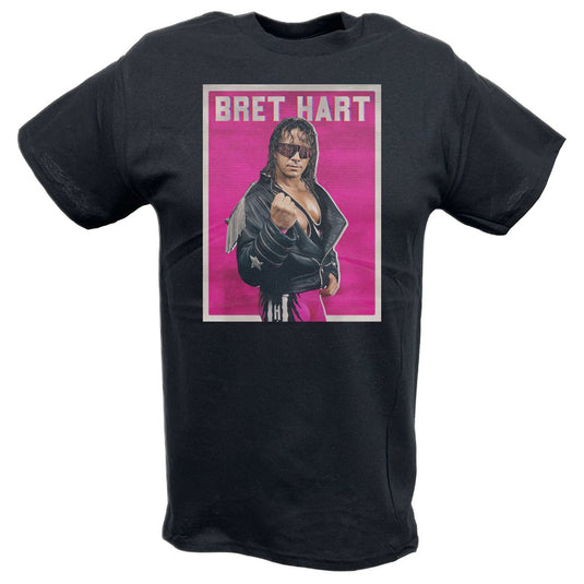 Bret Hart Pink Pose Black T-shirt by EWS | Extreme Wrestling Shirts