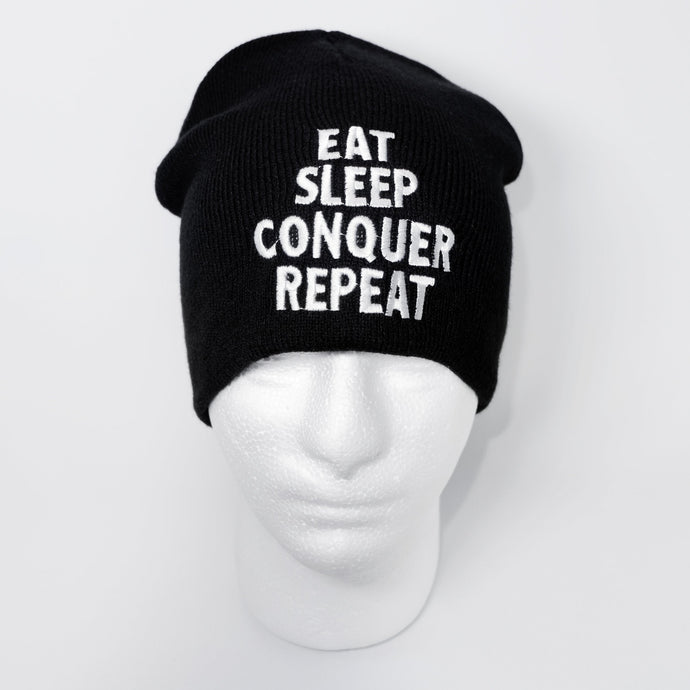 Brock Lesnar Eat Sleep Conquer Repeat Embroidered Beanie Cap Hat by EWS | Extreme Wrestling Shirts