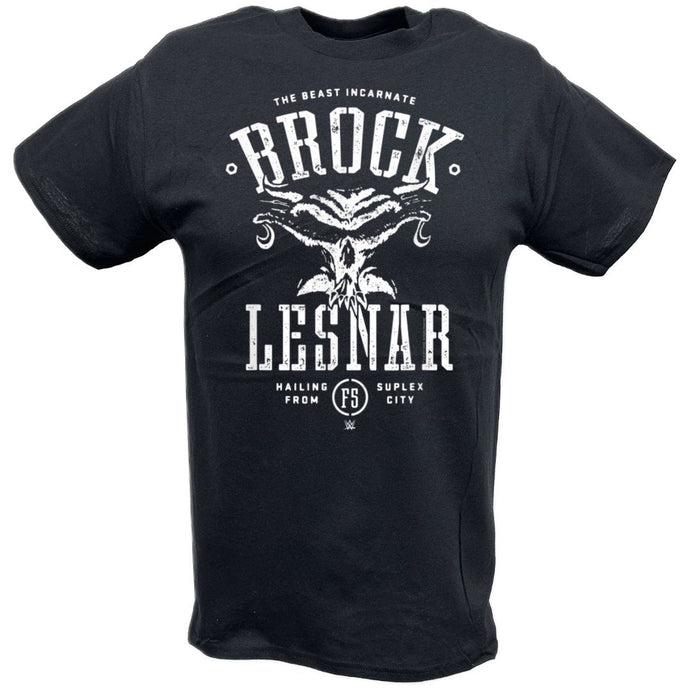 Brock Lesnar Hailing from Suplex City Black T-shirt by EWS | Extreme Wrestling Shirts