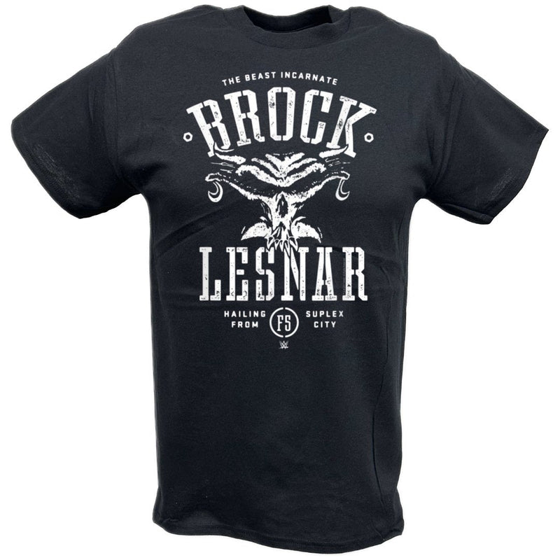 Load image into Gallery viewer, Brock Lesnar Hailing from Suplex City Black T-shirt by EWS | Extreme Wrestling Shirts
