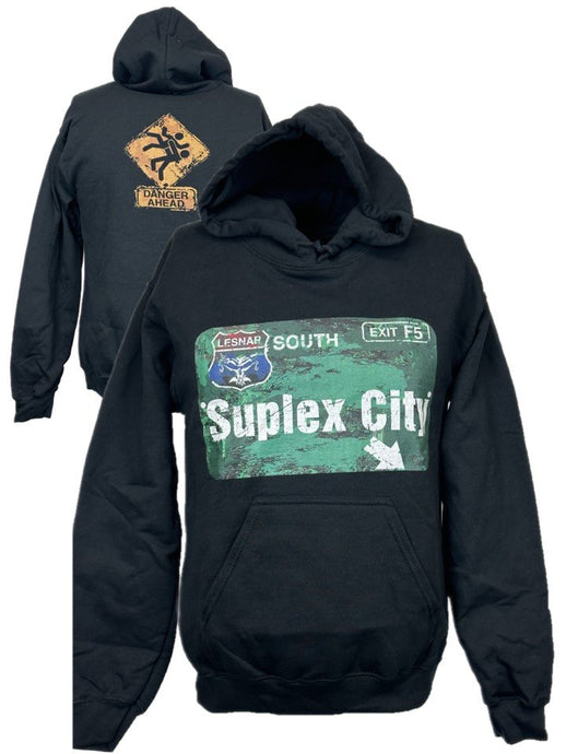 Brock Lesnar Suplex City Danger Ahead Pullover Hoody Sweatshirt by EWS | Extreme Wrestling Shirts