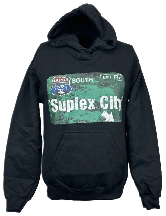 Brock Lesnar Suplex City Danger Ahead Pullover Hoody Sweatshirt by EWS | Extreme Wrestling Shirts