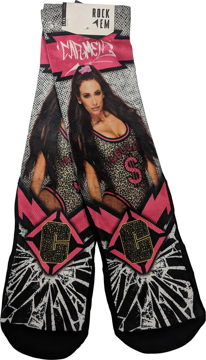 Load image into Gallery viewer, Carmella Walkout WWE Mens Print RockEm Socks by EWS | Extreme Wrestling Shirts
