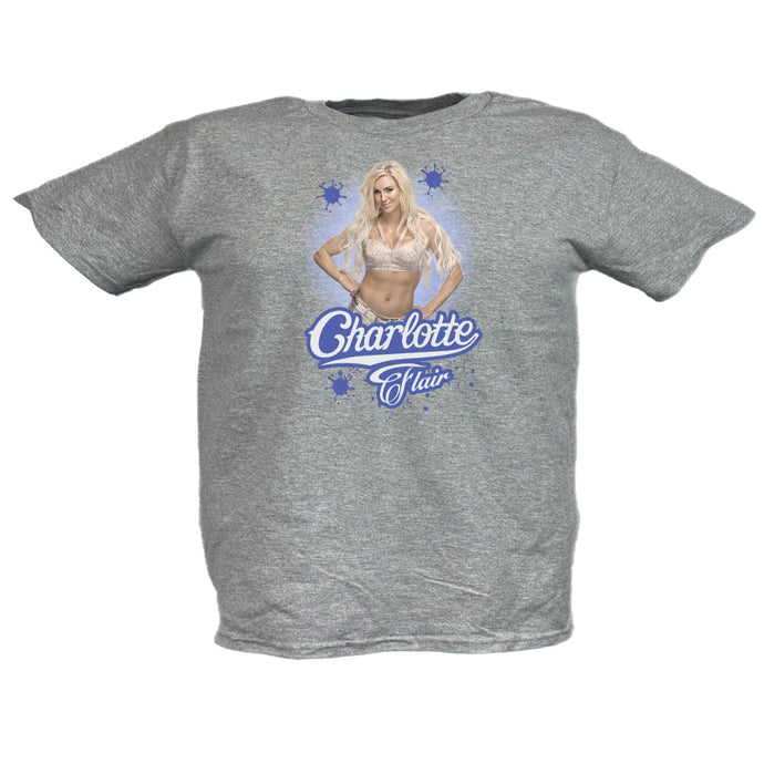 Charlotte Flair Pose WWE Youth Kids Grey T-shirt by EWS | Extreme Wrestling Shirts