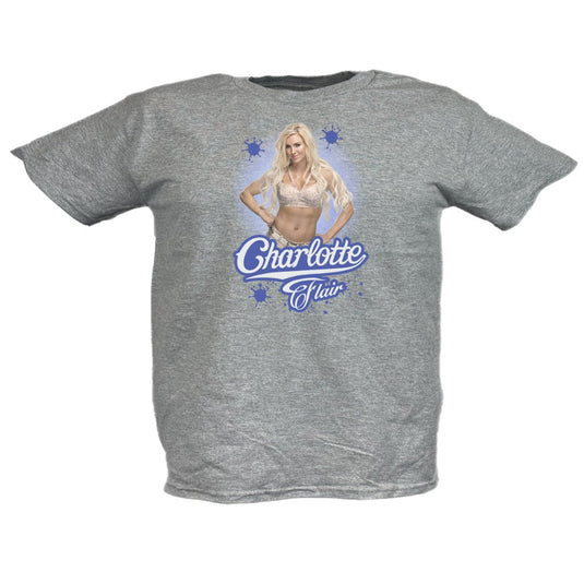 Charlotte Flair Pose Youth Kids Grey T-shirt by EWS | Extreme Wrestling Shirts
