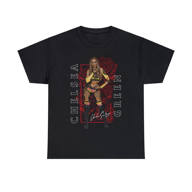 Load image into Gallery viewer, Chelsea Green Red Roses Black T-shirt by EWS | Extreme Wrestling Shirts
