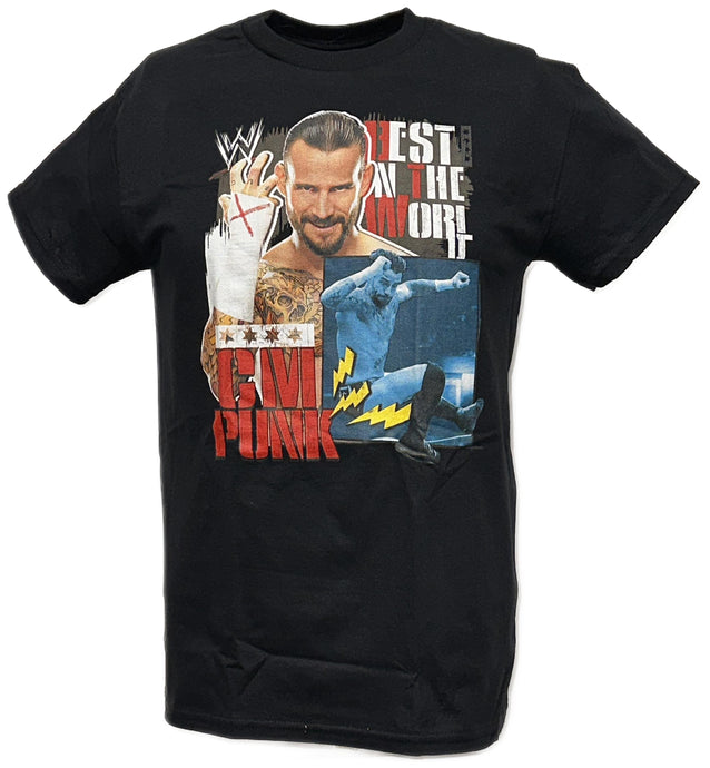 CM Punk Best In The World Flying Elbow Mens Black T-shirt by WWE | Extreme Wrestling Shirts