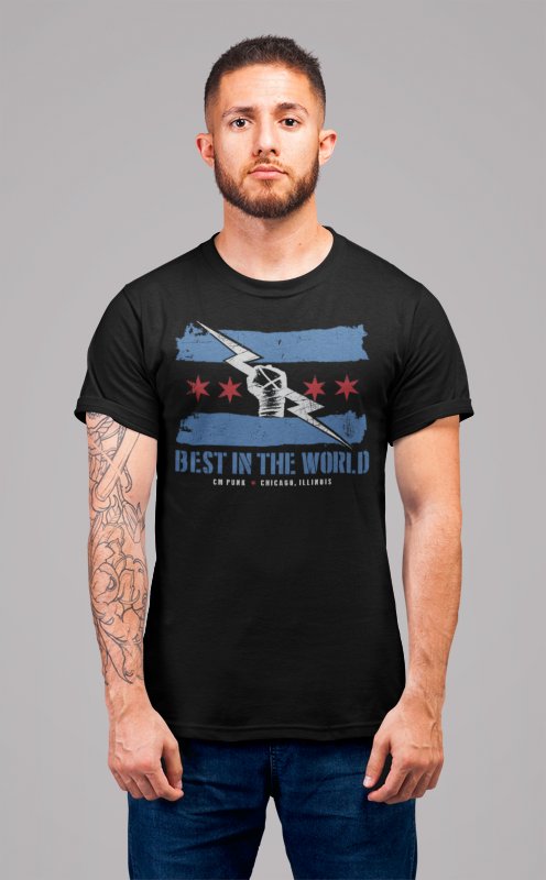 CM Punk Return Blue Logo Flag Chicago T-shirt by EWS | Extreme Wrestling Shirts