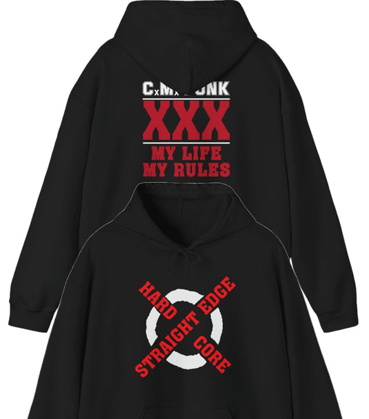 CM Punk Straight Edge Hardcore My Life Rules Black Pullover Hoody by EWS | Extreme Wrestling Shirts