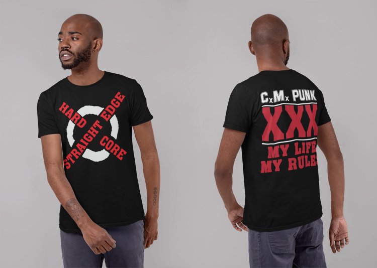 Load image into Gallery viewer, CM Punk Straight Edge Hardcore My Life Rules Mens T-shirt Sports Mem, Cards &amp; Fan Shop &gt; Fan Apparel &amp; Souvenirs &gt; Wrestling by Hybrid Tees | Extreme Wrestling Shirts
