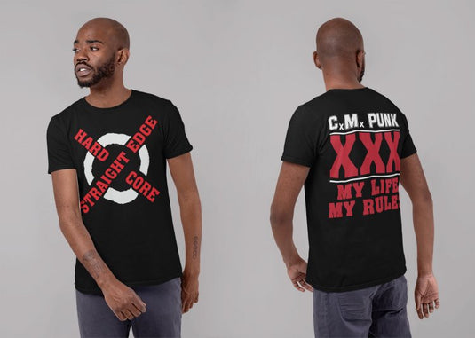 CM Punk Straight Edge Hardcore My Life Rules Mens T shirt Extreme Wrestling Shirts