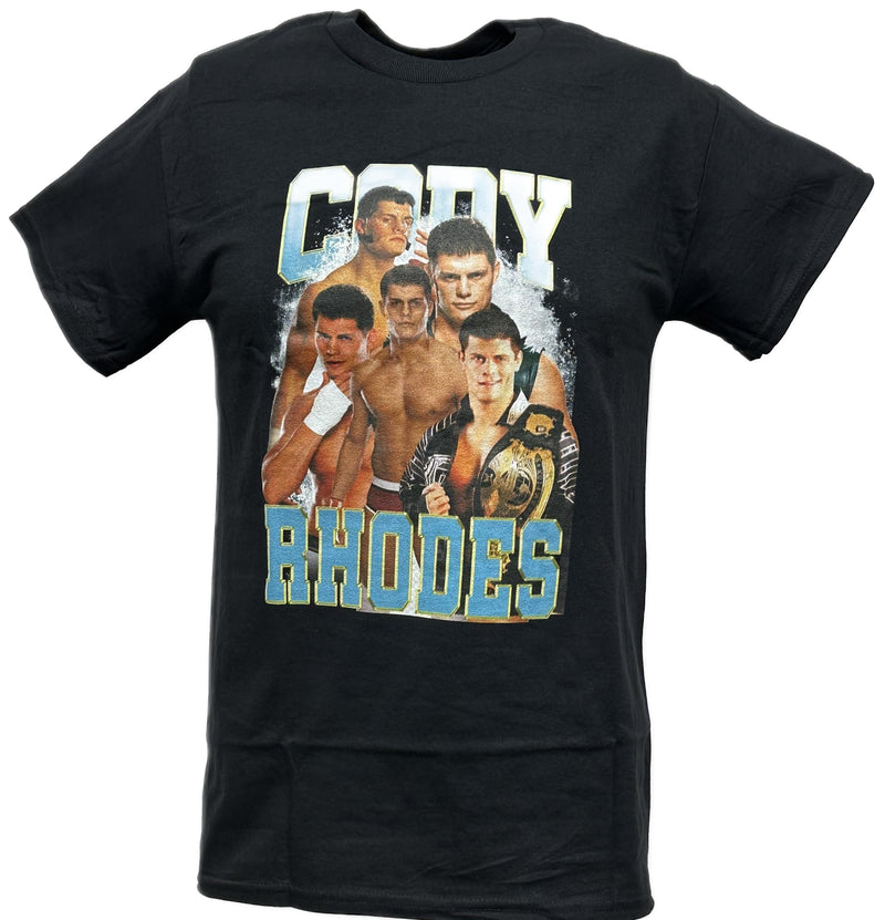 Load image into Gallery viewer, Cody Rhodes Blue Five Pose Black T-shirt by EWS | Extreme Wrestling Shirts
