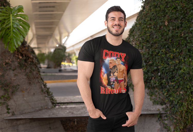 Load image into Gallery viewer, Cody Rhodes Double Pose Black T-shirt AEW WWE by WWE | Extreme Wrestling Shirts
