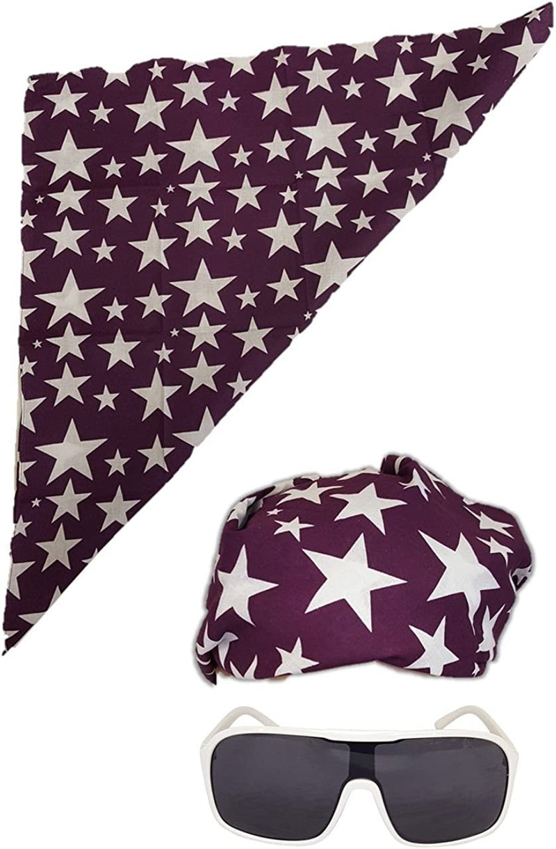 Load image into Gallery viewer, Colored Stars Bandana White Sunglasses for Macho Man Costume Purple Sports Mem, Cards &amp; Fan Shop &gt; Fan Apparel &amp; Souvenirs &gt; Wrestling by Macho Man | Extreme Wrestling Shirts
