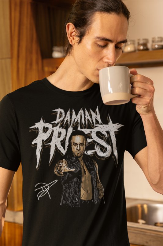 Load image into Gallery viewer, Damian Priest Pose Black T-shirt by EWS | Extreme Wrestling Shirts
