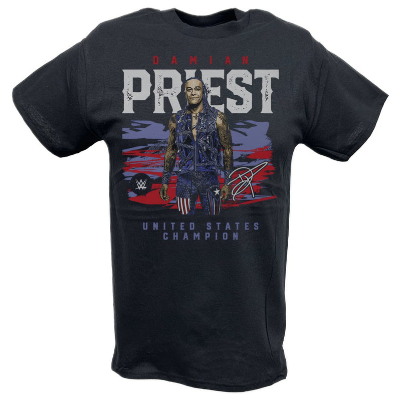 Load image into Gallery viewer, Damian Priest US Champion Black T-shirt by EWS | Extreme Wrestling Shirts
