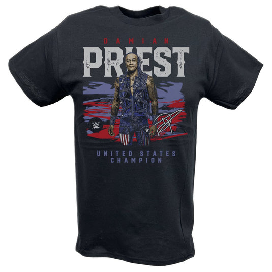 Damian Priest US Champion Black T-shirt by EWS | Extreme Wrestling Shirts