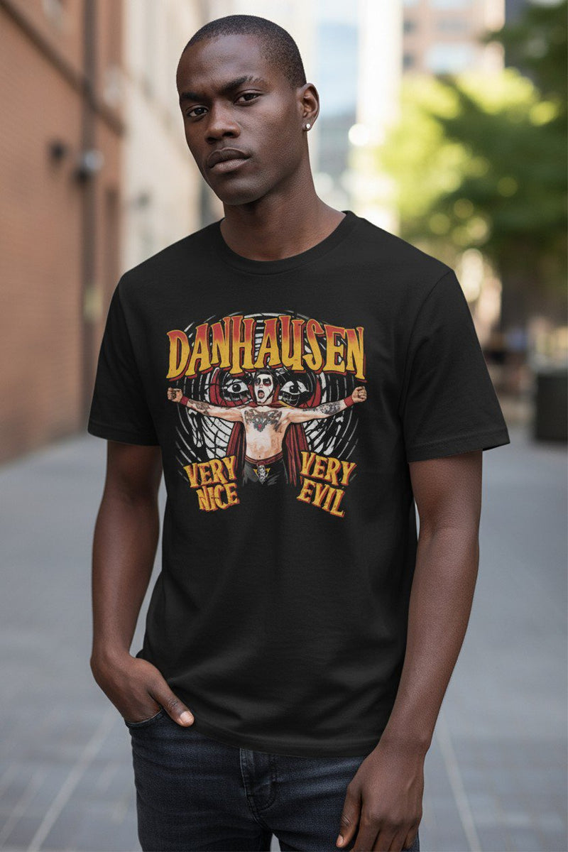 Load image into Gallery viewer, DANHAUSEN Very Nice Very Evil Wrestling T-Shirt Cape Graphic Tee-S by EWS | Extreme Wrestling Shirts
