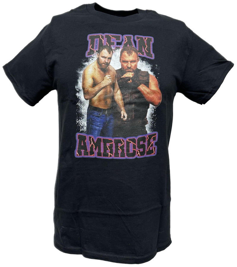 Load image into Gallery viewer, Dean Ambrose Purple Name Double Pose Mens Black T-shirt by WWE | Extreme Wrestling Shirts
