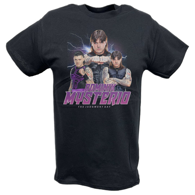 Load image into Gallery viewer, Dominik Mysterio Three Pose Black T-shirt by EWS | Extreme Wrestling Shirts
