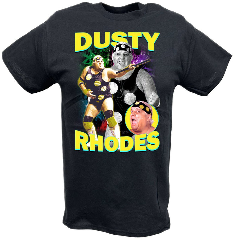 Load image into Gallery viewer, Dusty Rhodes Polka Dot Pose Black T-shirt by EWS | Extreme Wrestling Shirts
