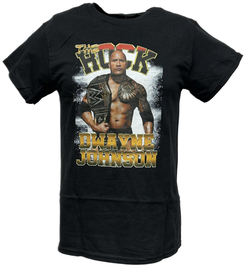 Load image into Gallery viewer, Dwayne The Rock Johnson Championship Belt Black WWE T-shirt by WWE | Extreme Wrestling Shirts
