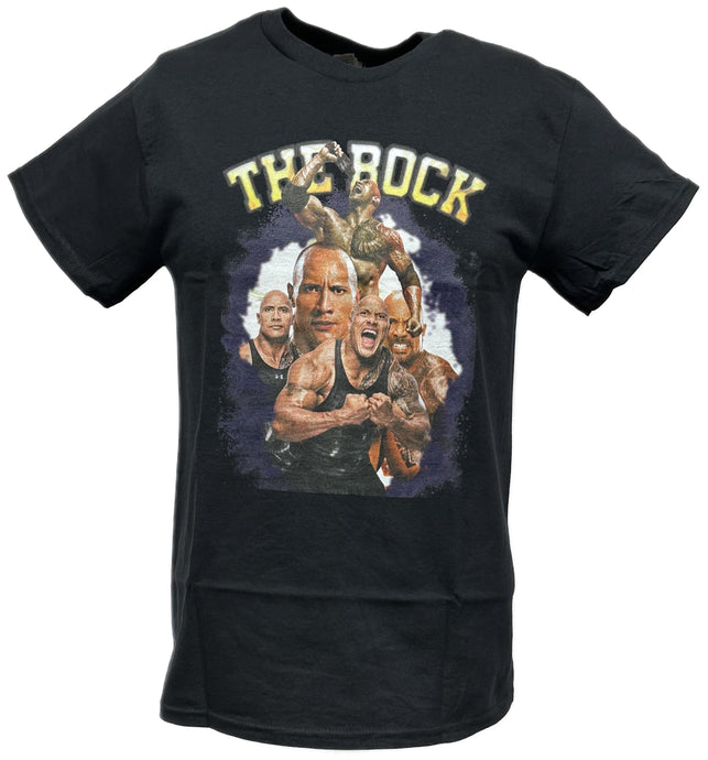 Dwayne The Rock Johnson Five Pose Flex Black WWE T-shirt by WWE | Extreme Wrestling Shirts