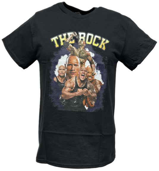 Dwayne The Rock Johnson Five Pose Flex Black WWE T-shirt by WWE | Extreme Wrestling Shirts