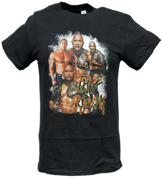 Dwayne The Rock Johnson Four Poses Black WWE T-shirt by WWE | Extreme Wrestling Shirts