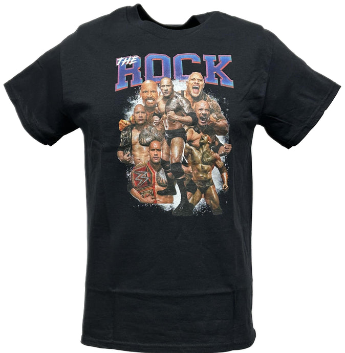 Dwayne The Rock Johnson Seven Pose Flex Black T-shirt by EWS | Extreme Wrestling Shirts