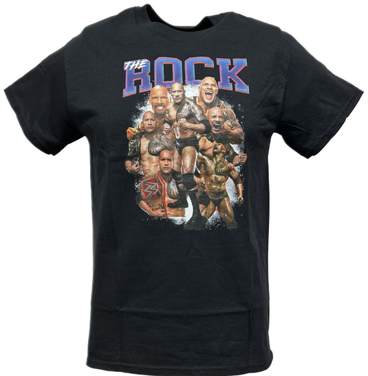 Dwayne The Rock Johnson Seven Pose Flex Black T-shirt by EWS | Extreme Wrestling Shirts