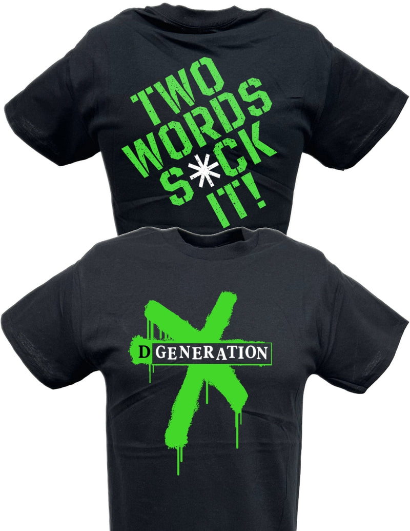 Load image into Gallery viewer, DX D-Generation X Two Words Splatter Green Logo T-shirt by EWS | Extreme Wrestling Shirts
