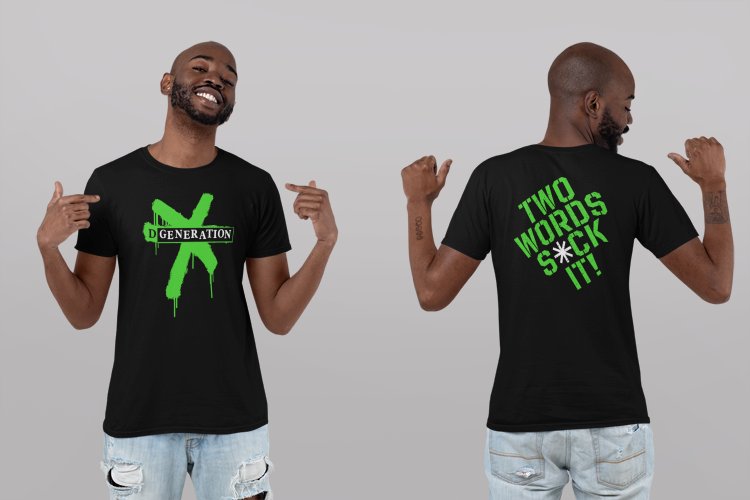 Load image into Gallery viewer, DX D-Generation X Two Words Splatter Green Logo T-shirt by EWS | Extreme Wrestling Shirts
