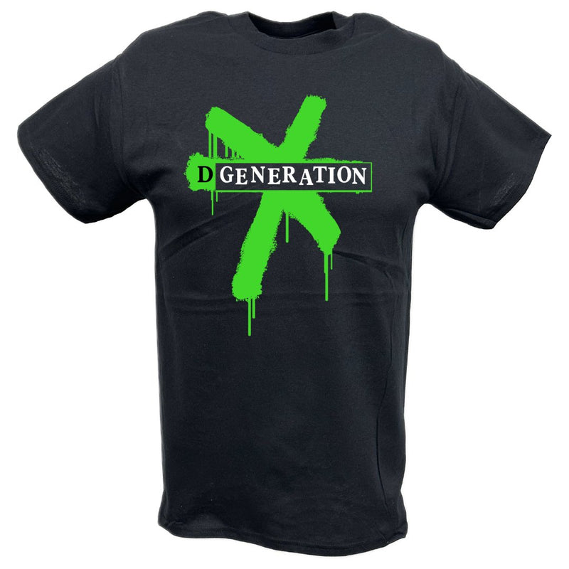 Load image into Gallery viewer, DX D-Generation X Two Words Splatter Green Logo T-shirt by EWS | Extreme Wrestling Shirts
