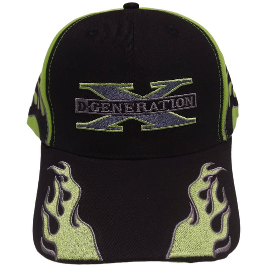 DX Flames D-Generation X Green and Black Baseball Hat by EWS | Extreme Wrestling Shirts