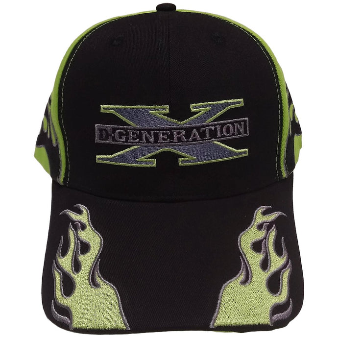 DX Flames Green and Black Baseball Hat by EWS | Extreme Wrestling Shirts