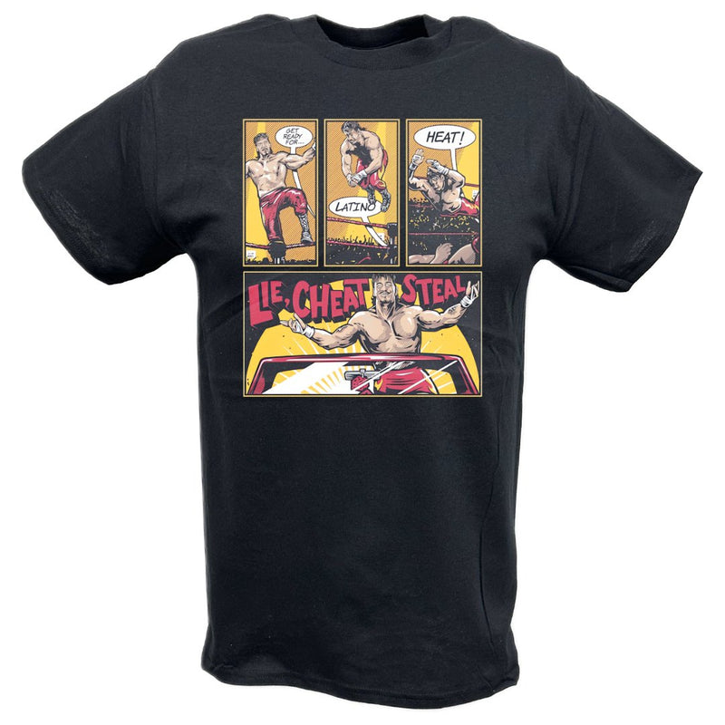 Load image into Gallery viewer, Eddie Guerrero Comic Lie Cheat Steal Black T-shirt by EWS | Extreme Wrestling Shirts
