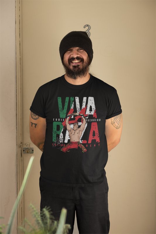 Load image into Gallery viewer, Eddie Guerrero WWE Champ Viva La Raza Black T-shirt by EWS | Extreme Wrestling Shirts
