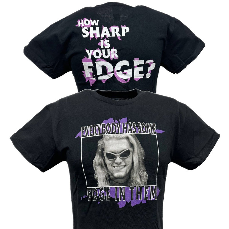 Load image into Gallery viewer, Edge WWF How Sharp Is Your Edge Mens Black T-shirt by EWS | Extreme Wrestling Shirts
