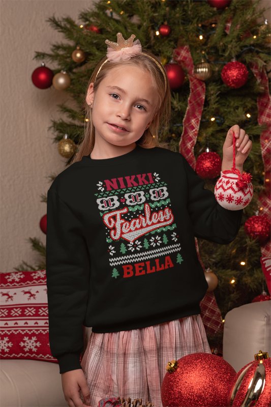 Fearless Nikki Bella Ugly Christmas Kids Youth Sweater Sweatshirt by EWS | Extreme Wrestling Shirts